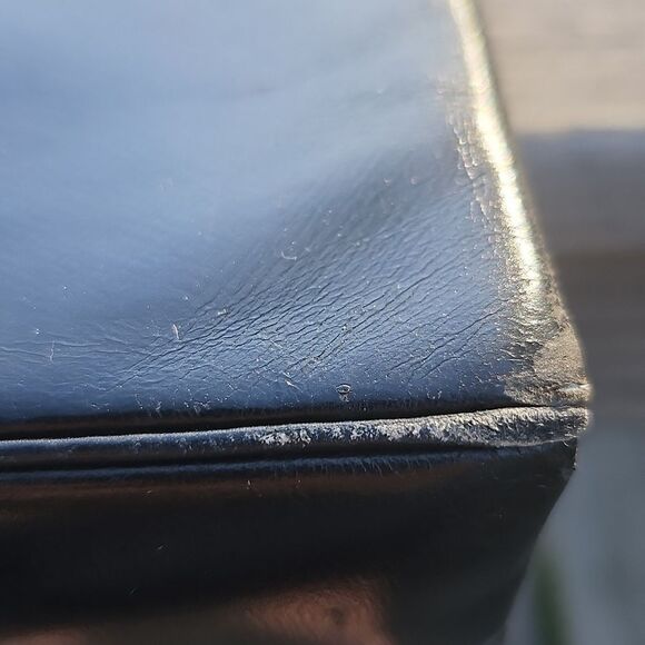 Vintage Black Structured Top Handle Handbag with Satin Interior - Picture 5 of 8